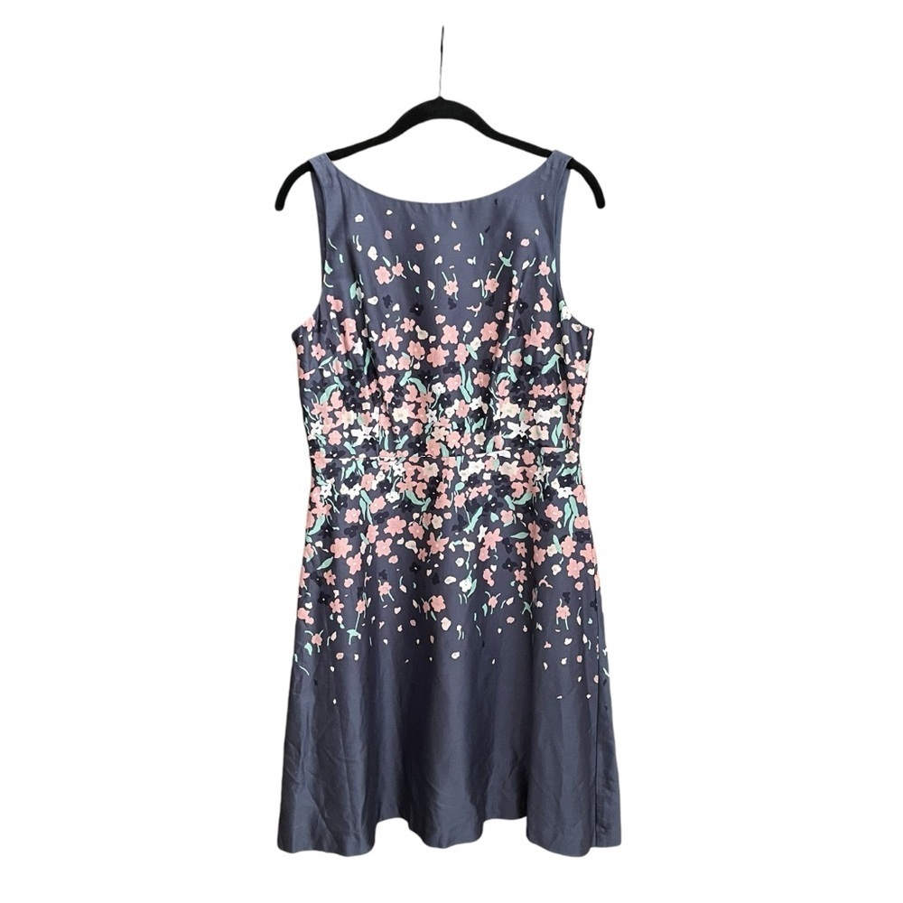 Loft Dress Women's Size 4 Blue Floral Fit Flare Sleeveless Cocktail Knee Length